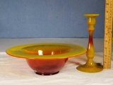 Co-Operative Flint Glass Sunset Tomato Glass Bowl and Candle holder