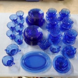 78 pcs Cobalt Moderntone Depression Glass Dinnerware