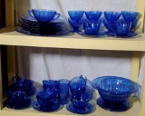 50 pcs Cobalt Aurora and Newport/ Hairpin Depression Glass