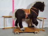 Antique German Stuffed Steel Frame Rocking/ Wheel Pull Horse Toy