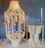 Macrame Table & Matching Hanging Light with Shelf for Plant