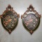 Pair of Shield Shape Wall Plaques with Floral Design