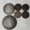 6 Seated Liberty Silver Coins -1857 Half Dollar, 1858 Quarter and 4 - Half Dimes