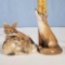 2 Royal Copenhagen Porcelain Figurines - Vixen Fox and Cubs #1788 and Barking Fox #1475