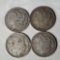 4 Morgan Silver Dollars - 1879, 1883, 1890-O and 1899-O