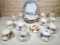 11 English Bone China Cups and Saucers with Cream and Sugar and misc Hand Painted Plates