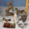 Tray Lot of Metal Ware, Figurines, Tin Types and More