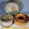 3 Round Nesting Longaberger Baskets and 2 Nesting Drum Boxes with Hand Painted Ship Lids