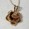 10K Yellow Gold Fine Chain With 14K Yellow Gold Rose With Diamond Pendant