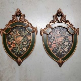 Pair of Shield Shape Wall Plaques with Floral Design