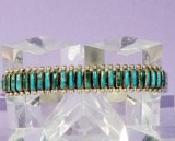 Vintage Zuni Needlepoint Turquoise & Sterling Cuff Bracelet