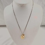 14K Yellow Gold Fine Chain With 3 Charm Pendants