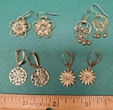 Four Pair Of 14K Yellow Gold Ear Rings