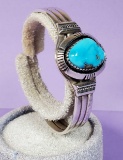 Gorgeous Signed Delbert Vandever Navajo Sterling & Turquoise Cuff Bracelet