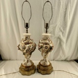 Pair Of Hand Decorated Floral Corday Table Lamps