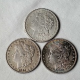 3 Morgan Silver Dollars - 1883 w/ Rainbow Toning, 1885 and 1921-S