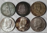 6 Silver Half Dollars - 1893 Columbian Expo, 1925 Patriot, 1963 Franklin, 2 1964 & 1966 Kennedy