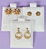 3 Pair of 14k Gold Pierced Earrings