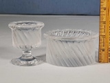 Lalique Frosted Smyrne Swirls Crystal Smoke/ Votive Set