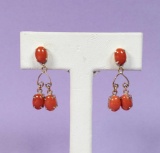 Elegant Coral Set in 14k Gold Dangle Earrings