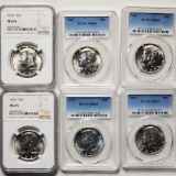 4 PCGS and 2 NGC MS65 1967 Kennedy 40% Silver Half Dollars