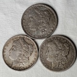 3 Morgan Silver Dollars - 1889, 1889-O and 1882-S