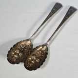 Matched Pair of George III 18thC London Assay 1789 Date Mark Sterling Silver Embossed Berry Spoons