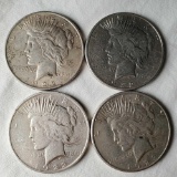 4 US Silver Peace Dollars - 1922, 1922-D, 1922-S and 1923-S