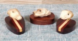 3 Indonesian Deer Antler Minature Carving Balinese Artwork Sculptures