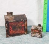 2 Antique Towle's Log Cabin Tin Syrups with Paper Labels