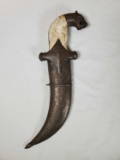 Islamic Panther Head Bone Handle Kris Dagger/Knife with Velvet Lined Sheath