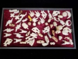 Tray of Miniature Indonesian Balinese Hand Carved Bone Animals & More