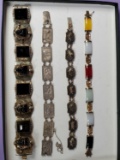 4 Ethnic Bracelets - 3 Sterling Silver