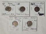 5 Three Cent Nckel Die Variety Coins - 2 1866 