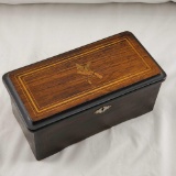Antique French Wood Cased 6 Song Music Box with Inlaid Top