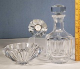 3 Pcs Scandinavian Art Crystal - Kosta Decanter, Orrefors Console Bowl and Clock