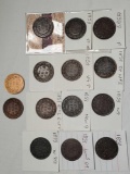 13 Canada 1859 Large Cents, Varied Die Varieties