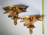 Pair of Gild Finish Wall Shelves Resting on Eagles with Outstretched Wings