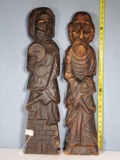 2 Wood Folk Art Style Figural Monk Carvings