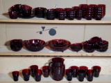 2 Shelves full of Anchor Hocking Royal Ruby Vintage Retro MCM Glassware