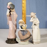 3 Lladro Porcelain Lady Figurines - Girl with Lamb 1010, Spring is Here 5223 and Chrysanthemum 4990