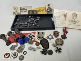 Lot Of German WWII Re-enactment Buttons, Badges, Emblems, Arm Bands, Ink Stamps, Iron Crosses & More