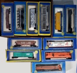 11 AHM HO Gauge Locomotive Engines and Toy Train Cars in Boxes