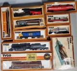 10 Tyco HO Railroad Locomotive Engines and Toy Train Cars in Original Boxes