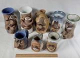 Lot Of 8 Studio Art Pottery Face Jugs