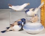5 Royal Copenhagen Porcelain Bird Figurines Made in Denmark - 3 Titmouse, Seagull and Bird Box