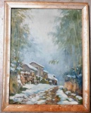 Yamada Baske (1869 - 1934) Winter Landscape Oil on Canvas Painting Dated 1927