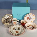 Tiffany & Co Baby/ Youth China Plates, Bowl and Mugs plus Silver Plate Teddy Set