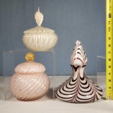 3 Italian Art Glass Empoli or Murano Covered Vessels