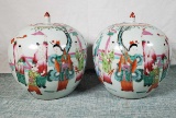 Pr Turn of the 20th Century Globe Form Chinese Porcelain Famile Rose Ginger Jars